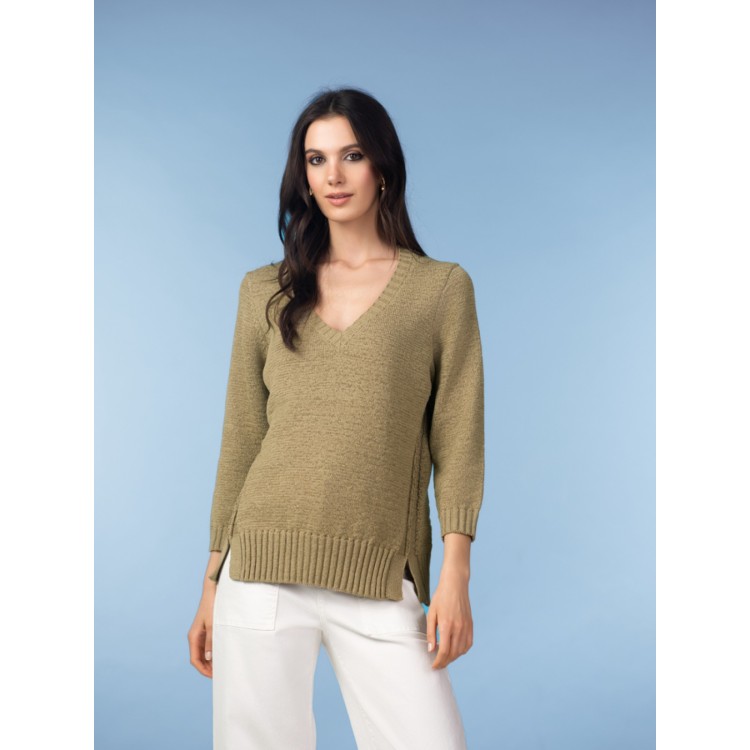 Alison Sheri V Neck light Khaki Sweater
