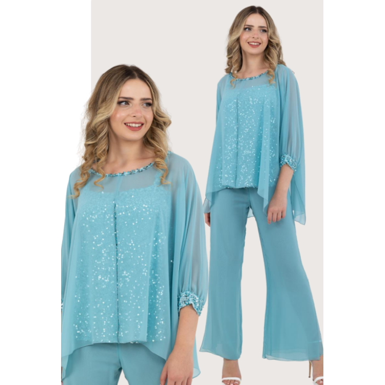 Allison three piece aqua trouser suit