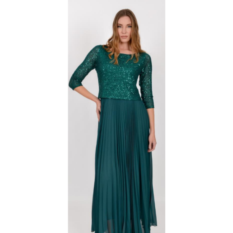 Allison  sequin top pleated maxi dress 