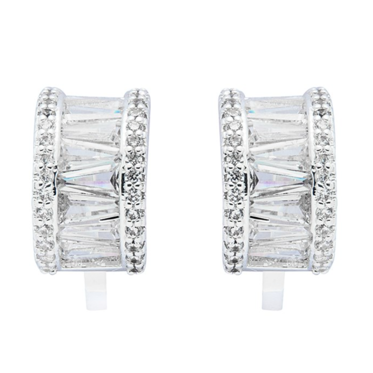 Baguette Hoop Silver plated clip on earrings
