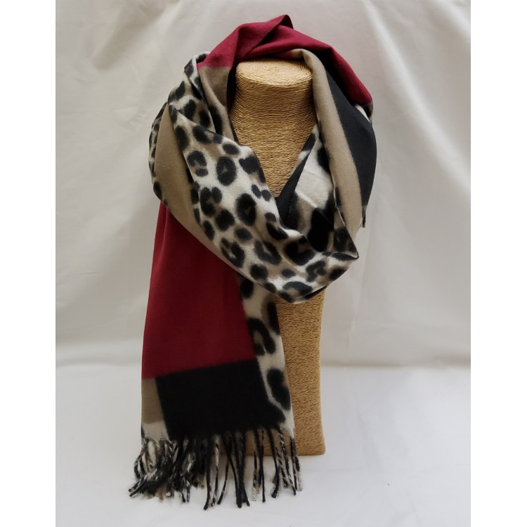 Block Colour and Animal Print Scarf