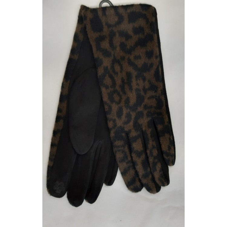 Brown & black animal print gloves