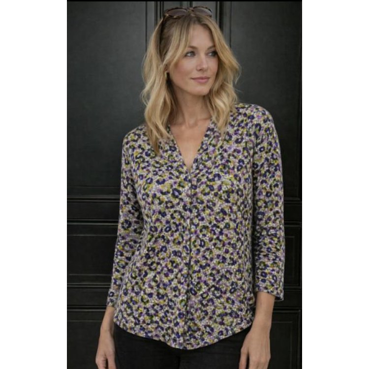 Claudia C  purple green animal print top