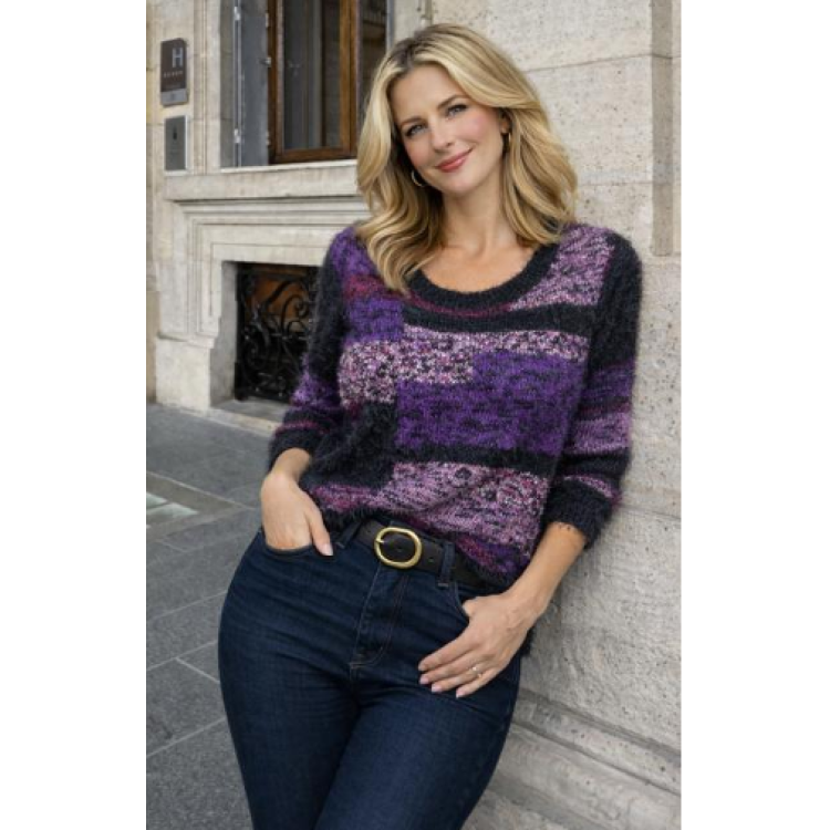Claudia C Black & purple feather yarn sweater