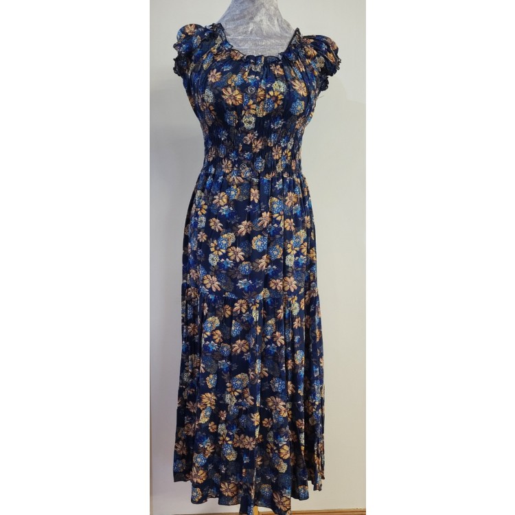 Claudia C Denim peach print dress.