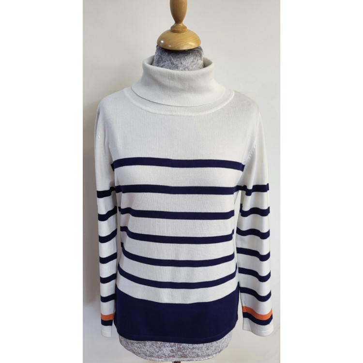 Claudia C ivory stripe polo neck sweater