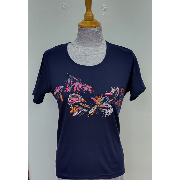 Claudia C navy embroidere T shirt