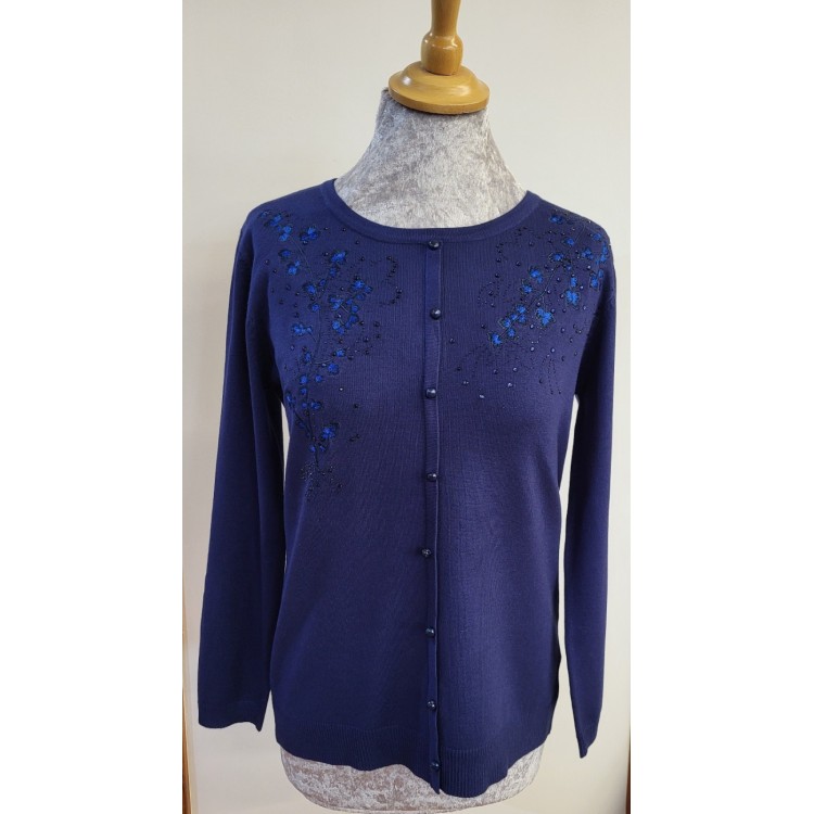 Claudia C Navy Jewel embellished jumper