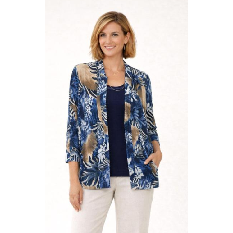 Claudia C navy print mock cardigan
