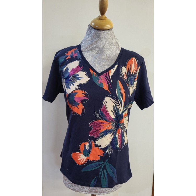 Claudia C navy V neck sparkle T-shirt