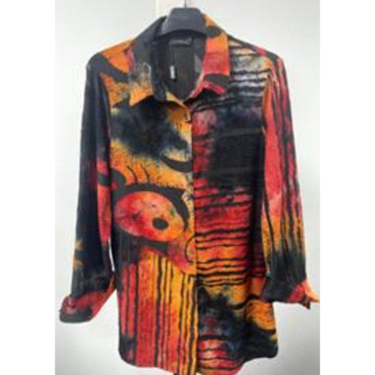 Claudia C red & Black burnout blouse