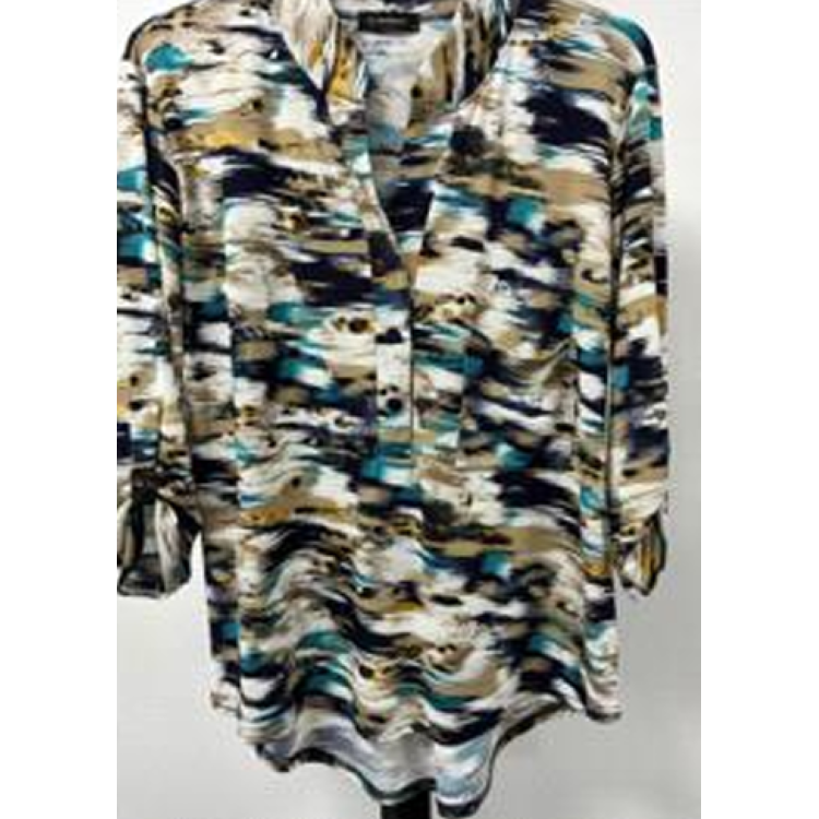Claudia C teal & navy brush stroke top