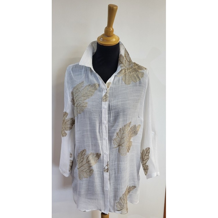 Claudia C white & gold blouse
