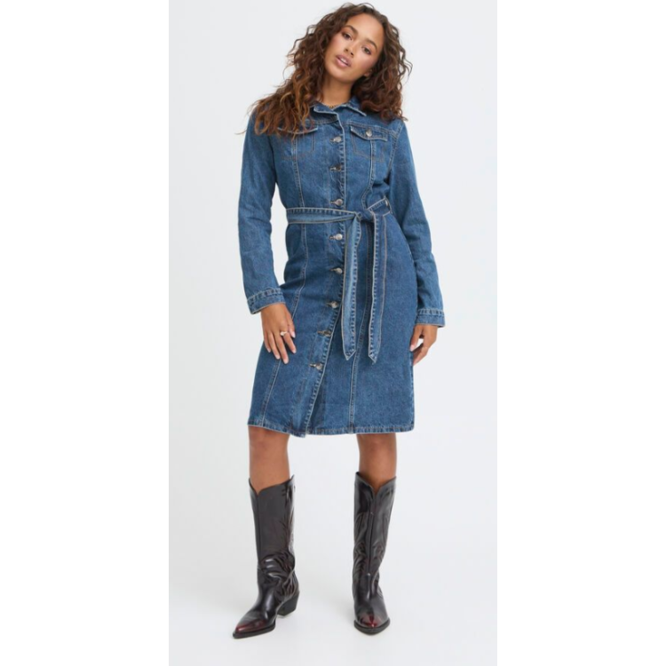 Denim dress with belt