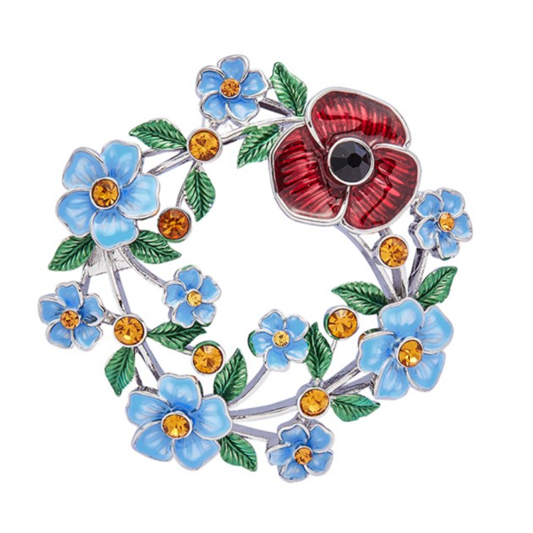 Forget me not poppy brooch