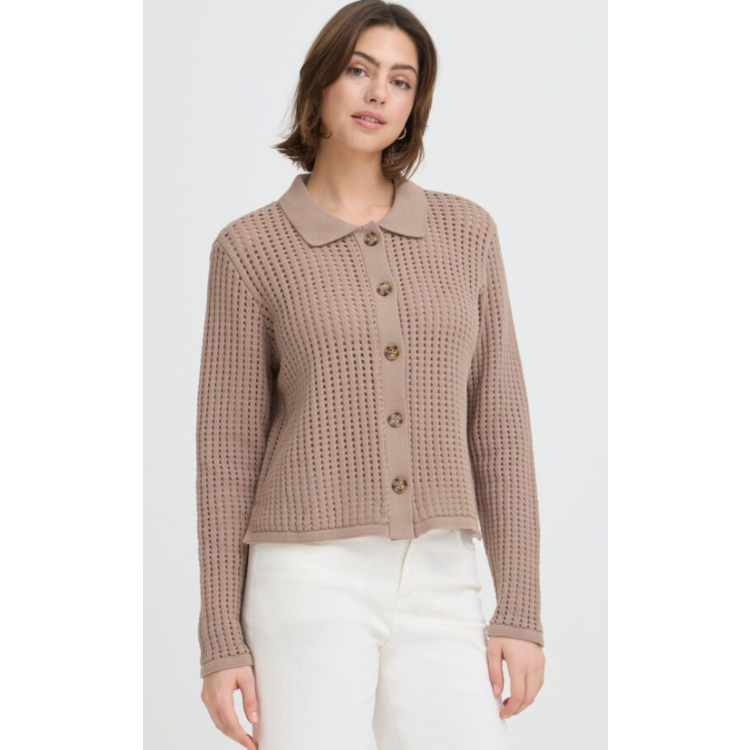Fransa taupe lattice knit cardigan