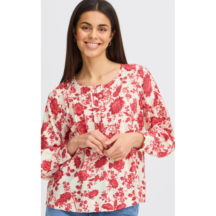 Fransa red & cream print floral blouse