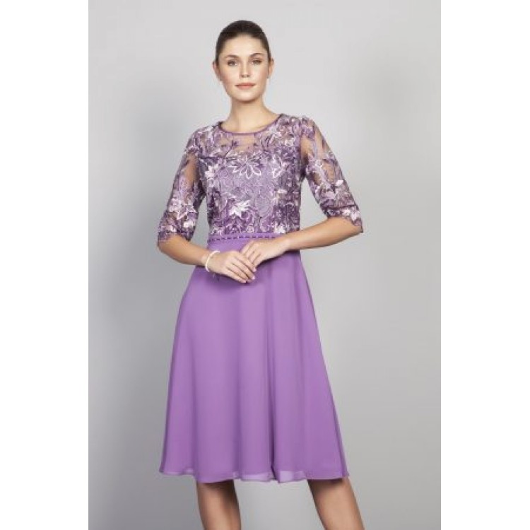 Lizabella  lace top with chiffon skirt in dusky pink