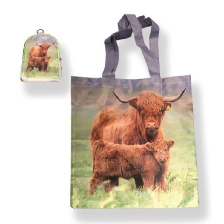 Highland cow & baby folding shopping bag