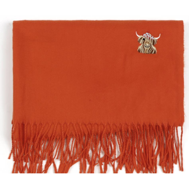 Highland cow embroidered scarf