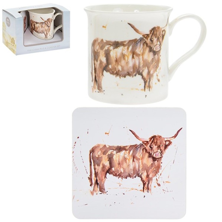 Highland cow mug & coaster set