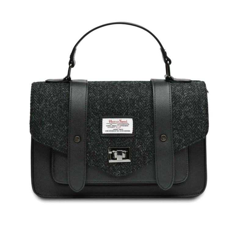 Islander Black herringbone tweed large satchel