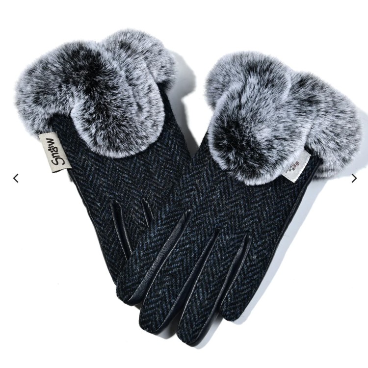 Islander Harris tweed fur trim glove