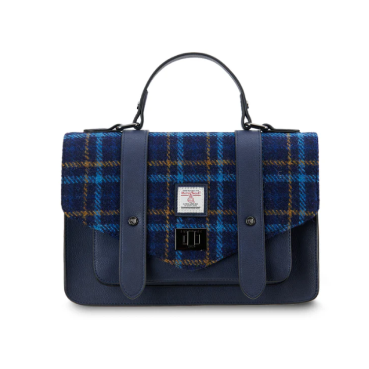 Islander Large satchel navy tartan