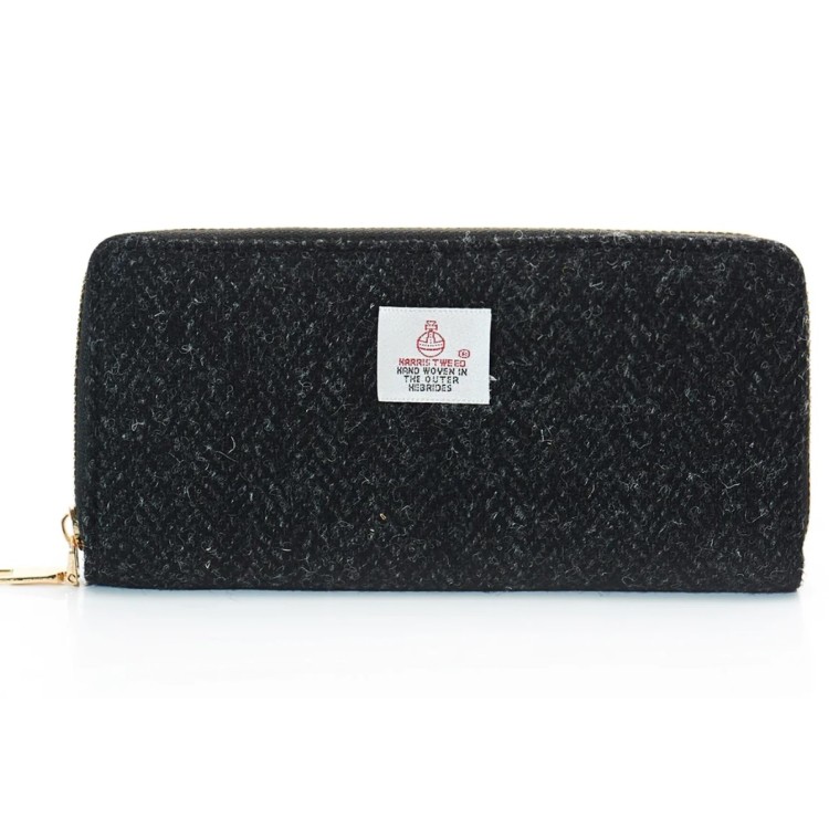 Islander long zip black herringbone purse