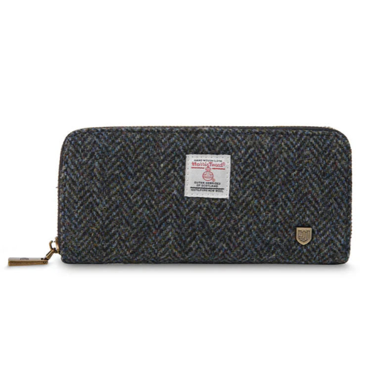 Islander long zip purse black - grey herringbone