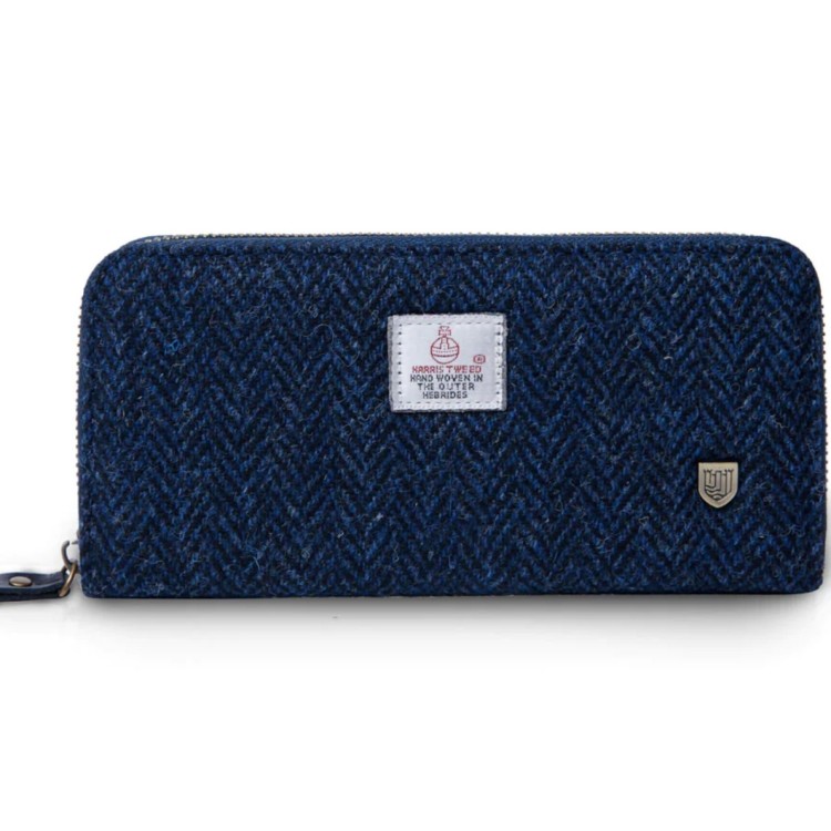 Islander long zip purse navy herringbone