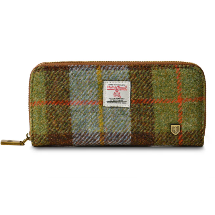 Islander Chestnut blue tartan long zip purse