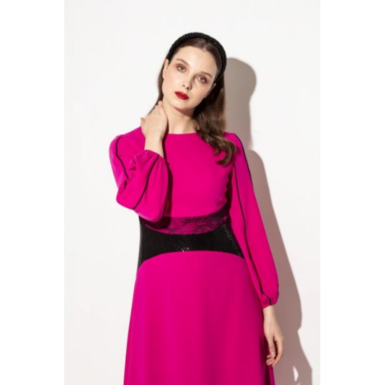 Kate Cooper Hot Pink dress with black lace detail