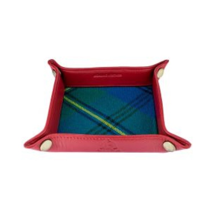 Leather and tartan coin tray