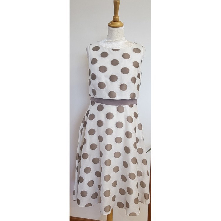 Lizabella taupe and ivory spot dress