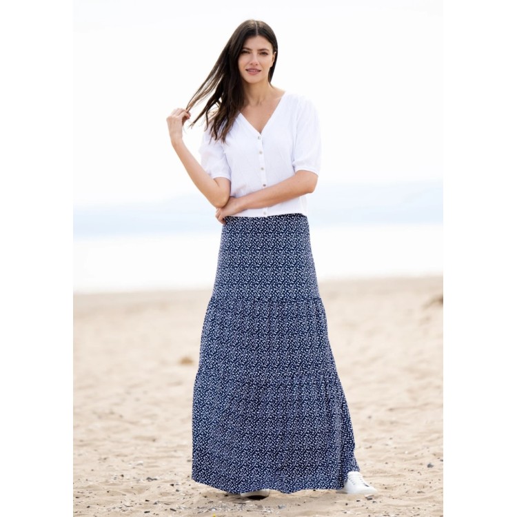 Marble navy & White spot print maxi skirt