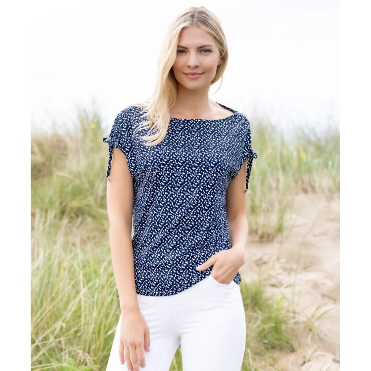 Marble navy & White spot print top