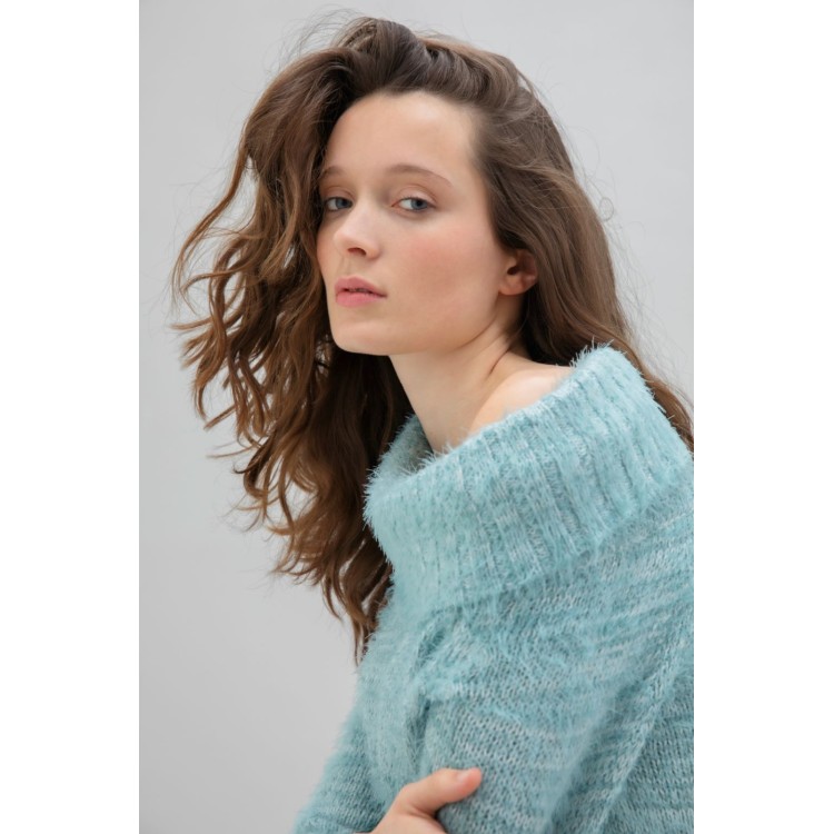 Marble sea foam cowel neck sweater 