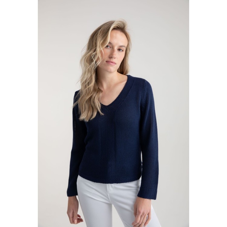 Marble V navy neck sweater