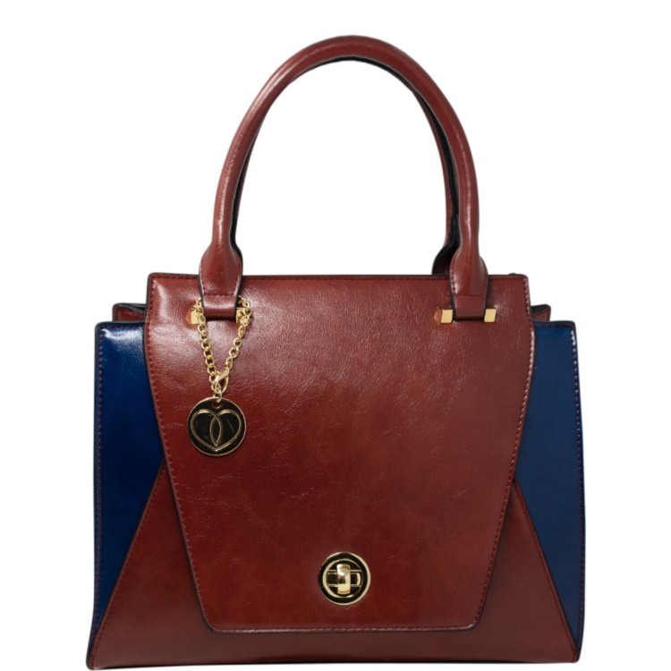 Navy & brick red tote handbag