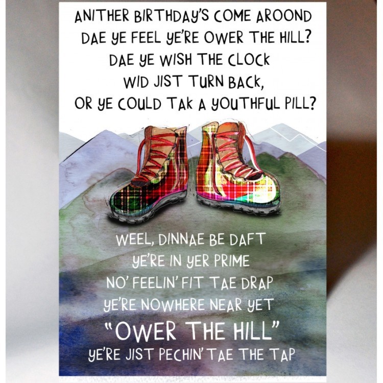 Wee Wishes Ower the hill tartan boots card