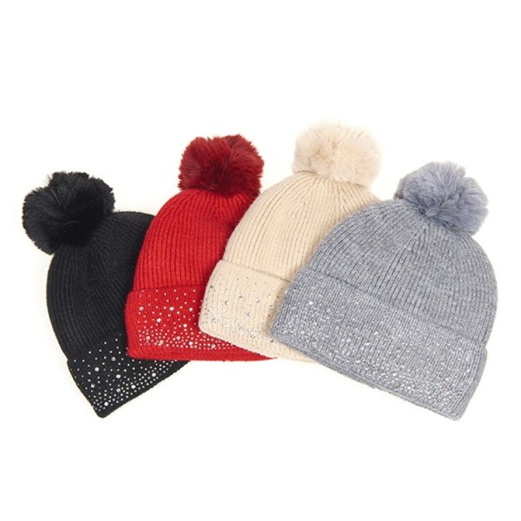 Sparkle Turn Up Pom Pom Hat
