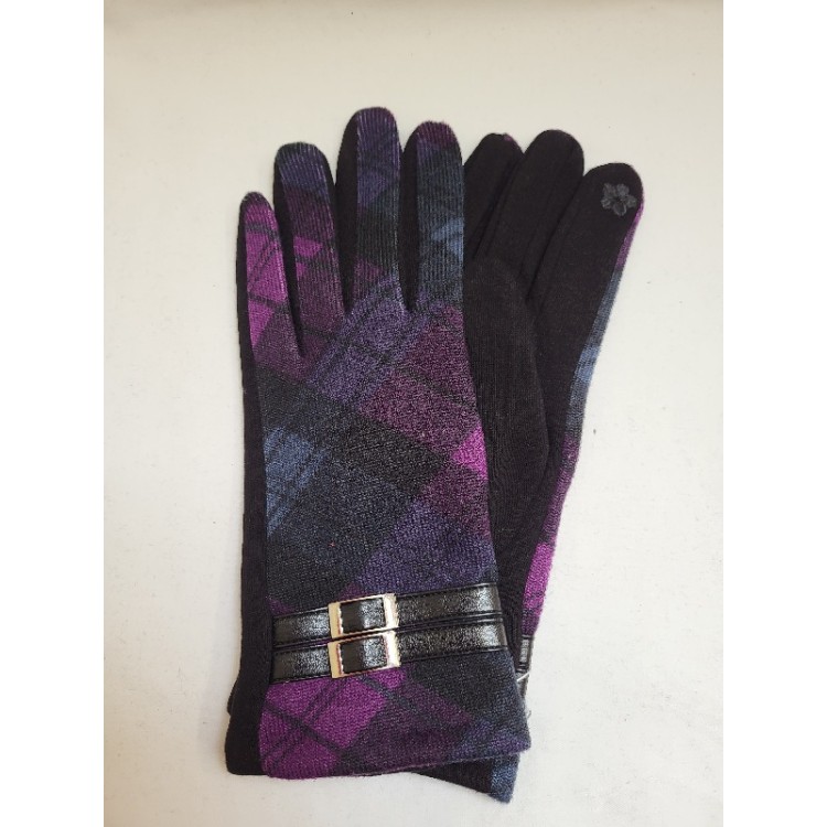 Tartan gloves with buckle detail