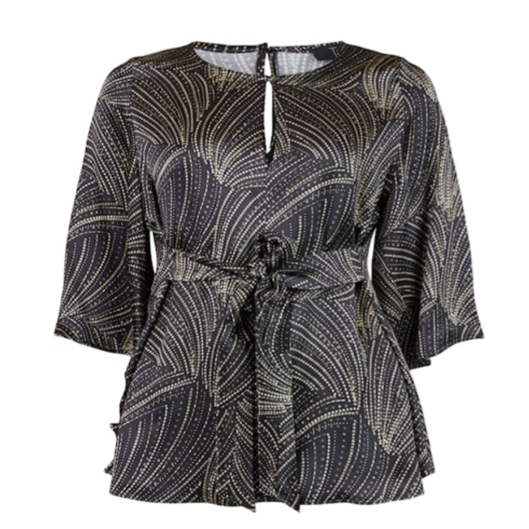 Tia black & gold print top