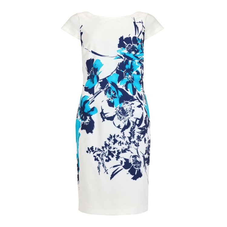Tia navy & turquoise print dress