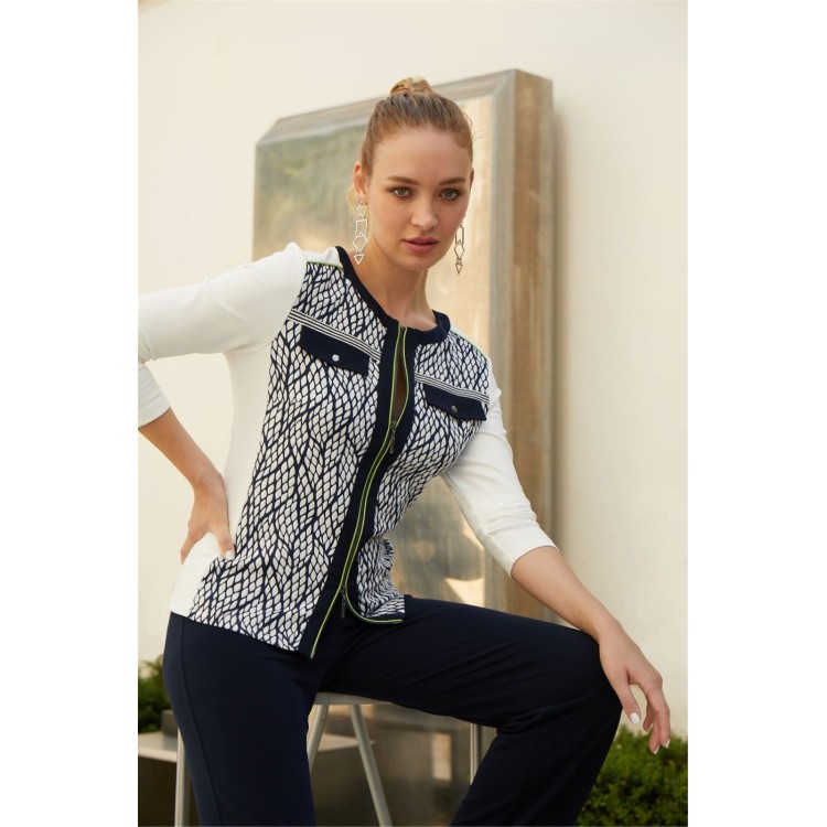 Tia navy & Ivory zip Jacket