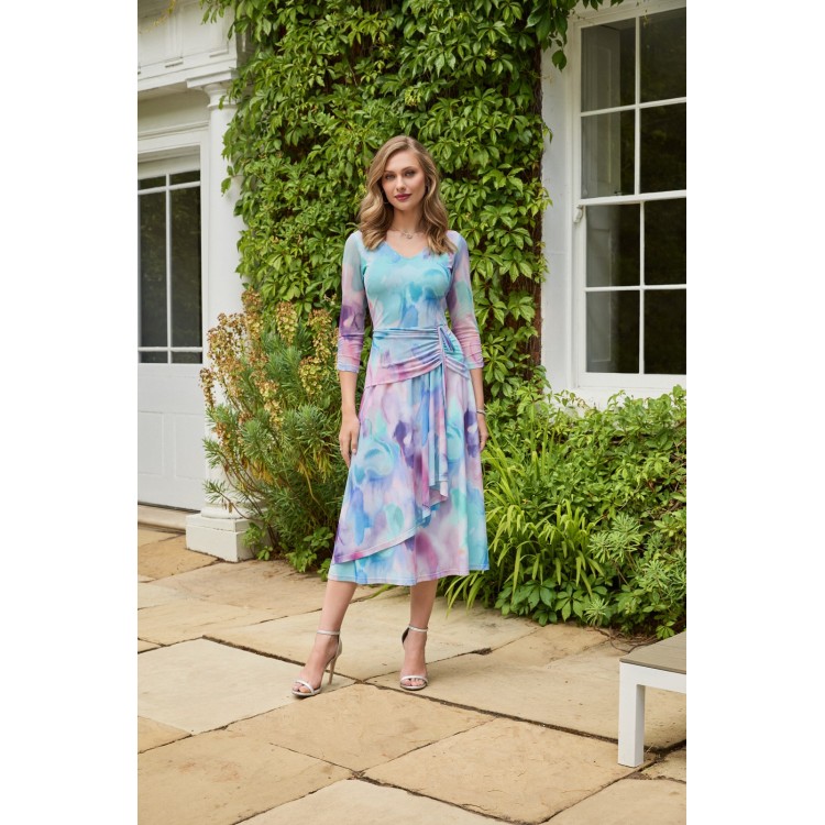 Tia net dress with ruched front