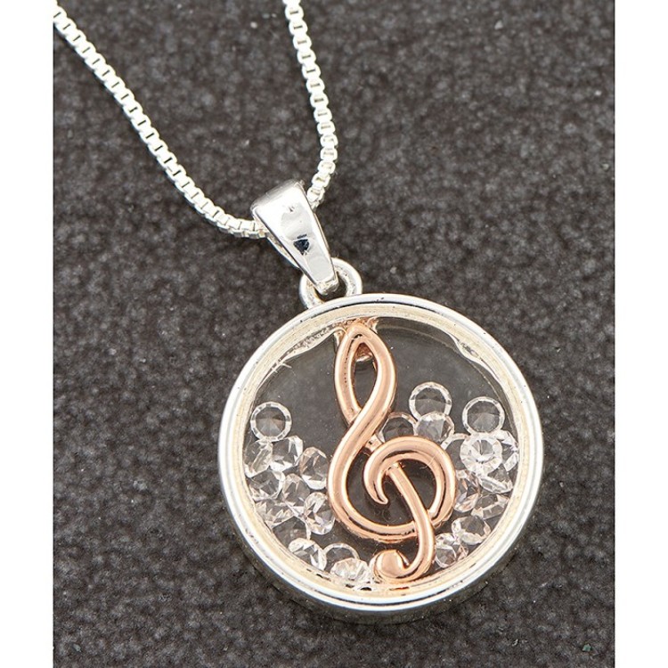 Treble clef necklace.