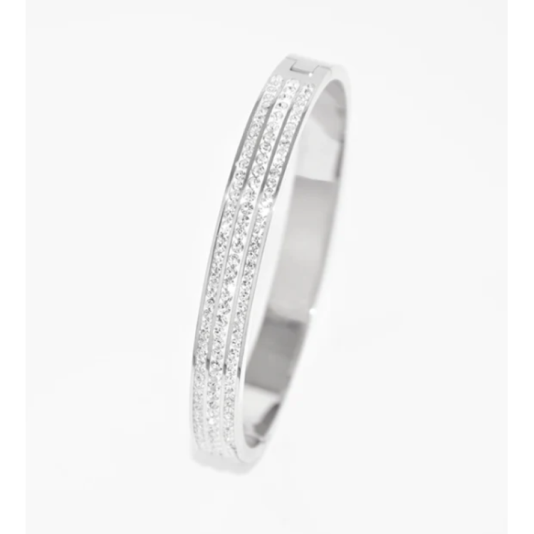 Triple Line Bangle With Crystal Stones