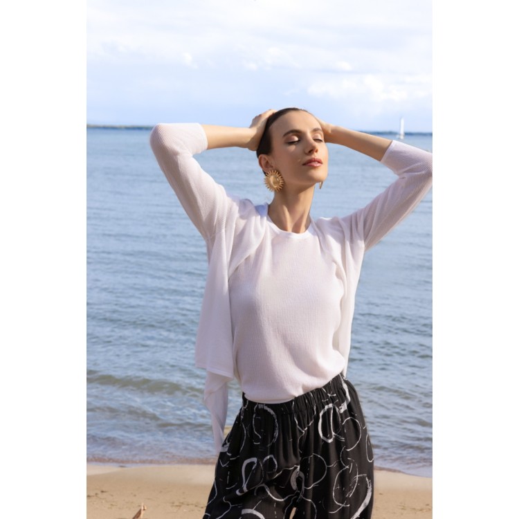 Alison Sheri White tie front shrug